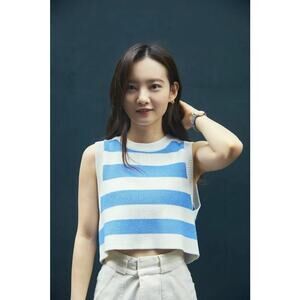 Zara Women's Blue White Striped Print Cropped Sweater Tank Top Size Medium